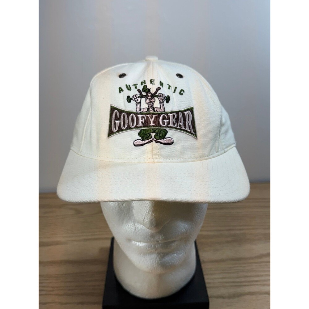 Vintage Disney Hat Cap Snapback White Goofy Gear Spell Out USA Made Adult